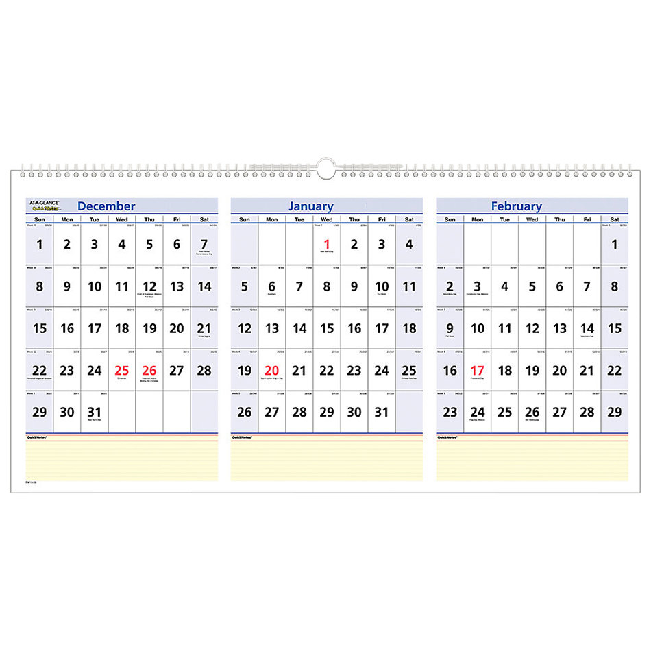 Ataglance Pm1528 Quicknotes 23 12&quot; X 12&quot; Horizontal 3Month for At A Glance Wall Calendar 2022