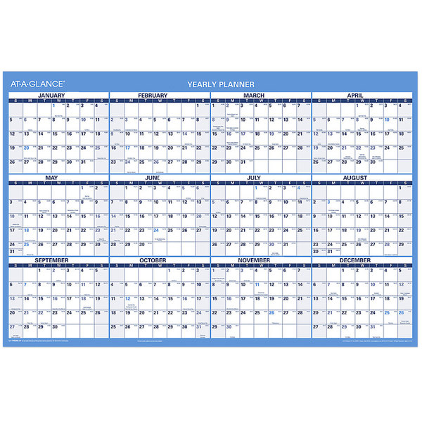 Ataglance Pm200S28 24&quot; X 36&quot; Blue  Red Yearly Reversible Horizontal for At A Glance Wall Calendar 2022