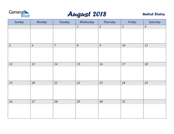 August 2018 Calendar  United States pertaining to Free Calendar Pdf States United