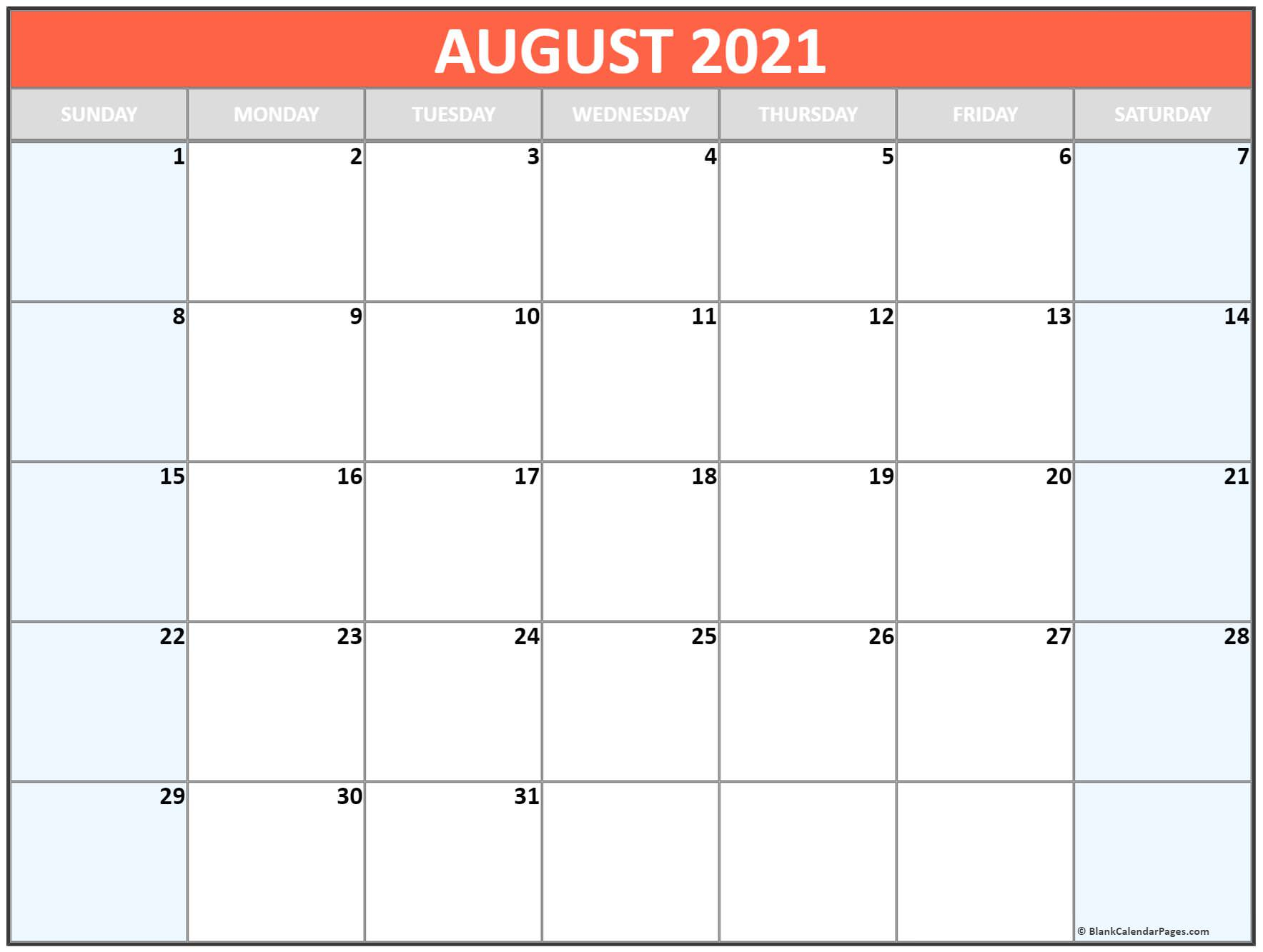 August 2021 Blank Calendar Templates  Calendar Template 2021 with regard to Large Square Blank Calendar