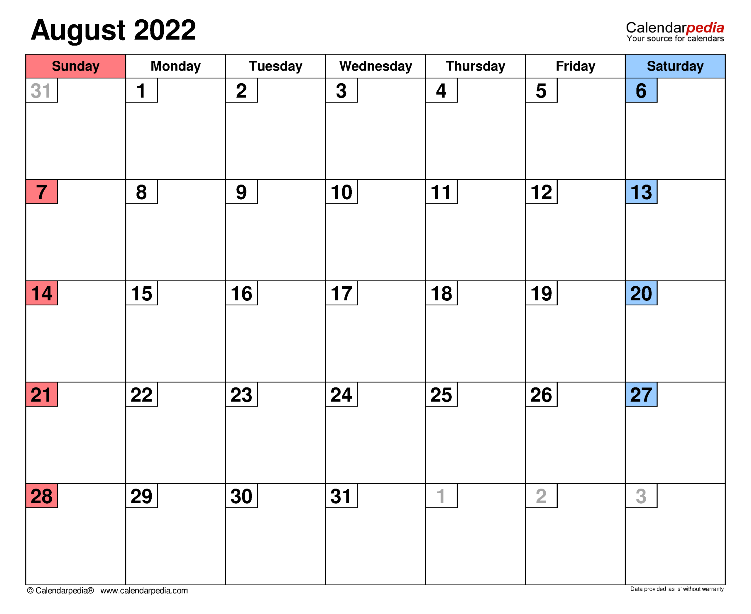 August 2022  Calendar Templates For Word, Excel And Pdf for Large Free Printable 2022 Months
