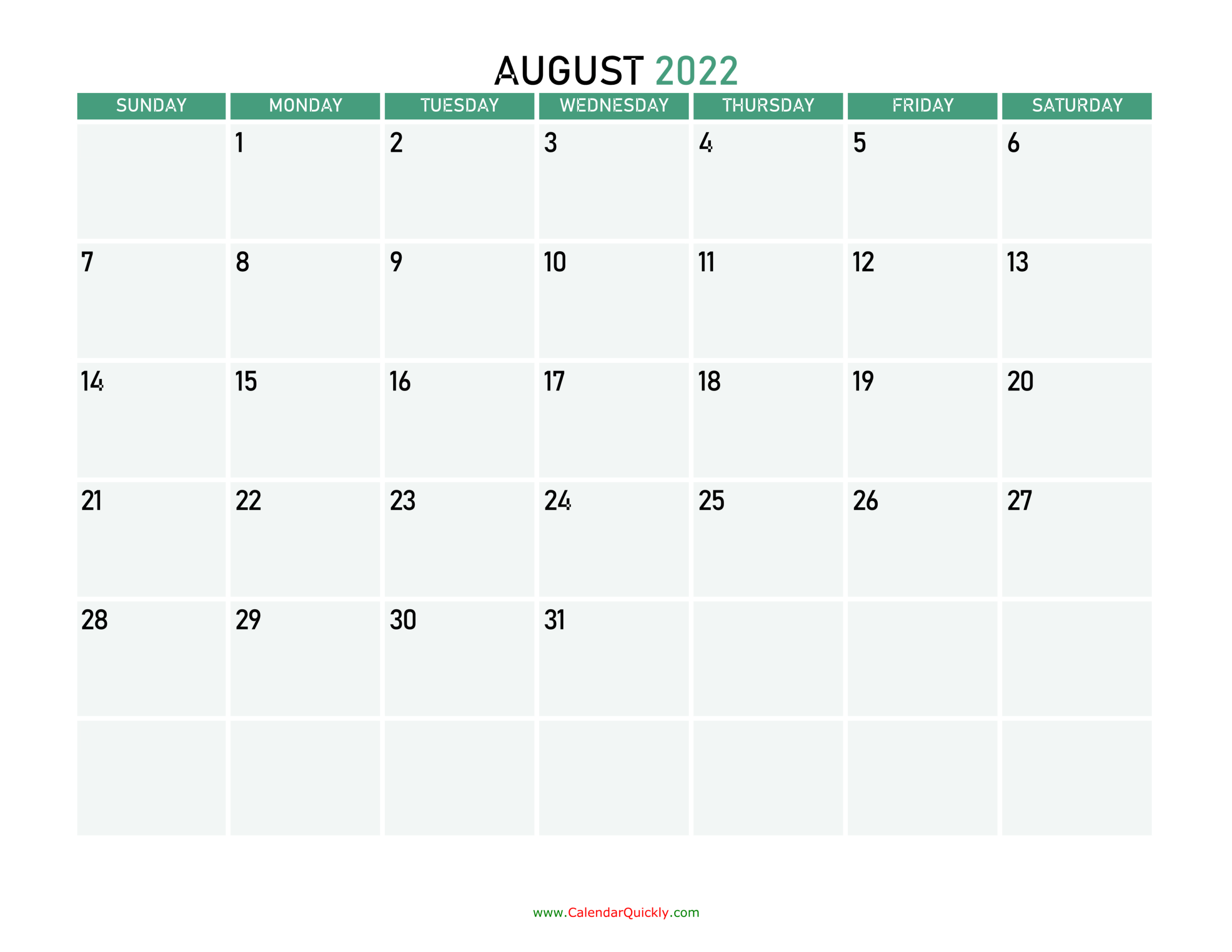 August 2022 Calendars | Calendar Quickly in Printable August 2022 Calendar