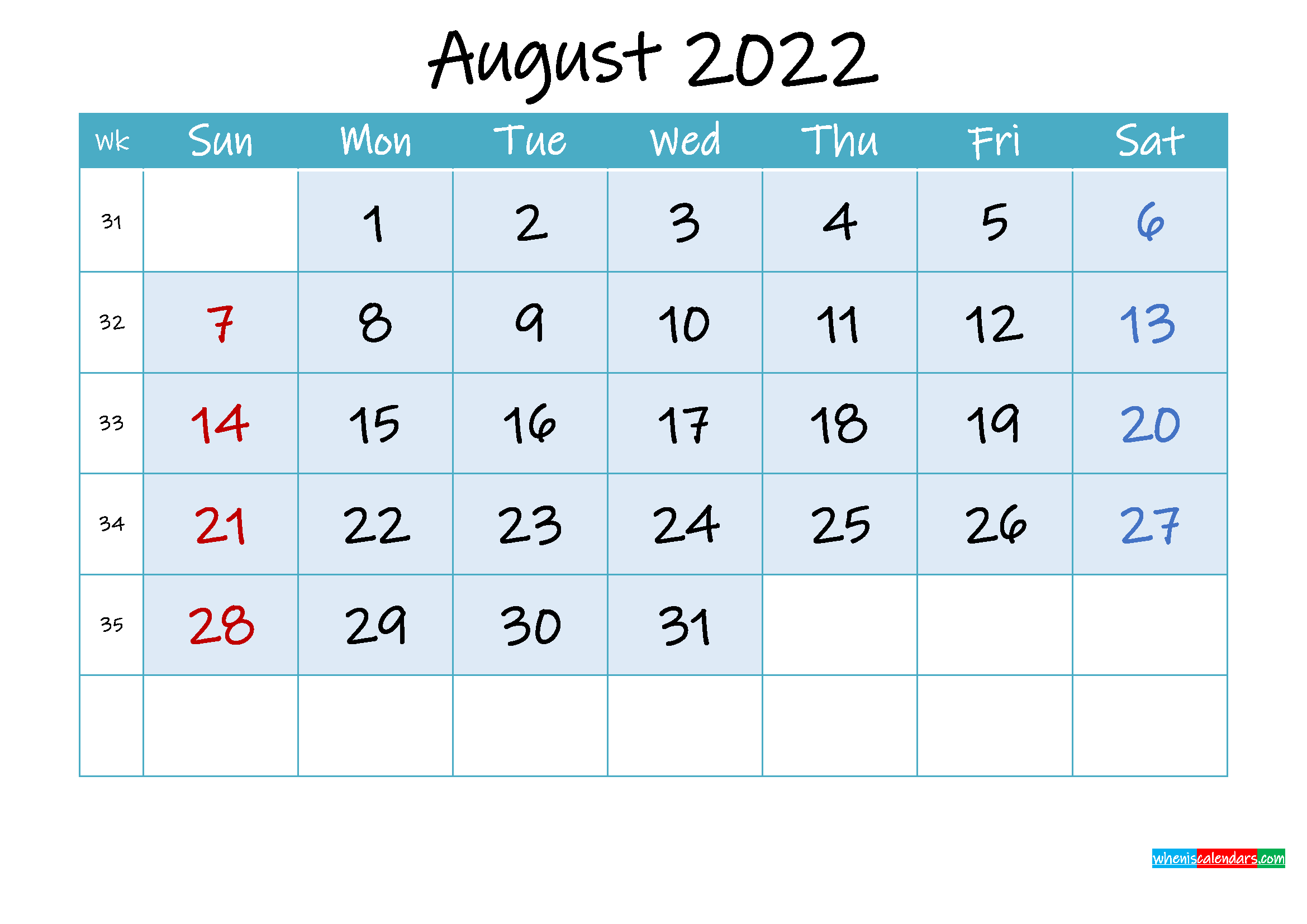 August 2022 Free Printable Calendar With Holidays  Template Ink22M152 in Printable August 2022 Calendar