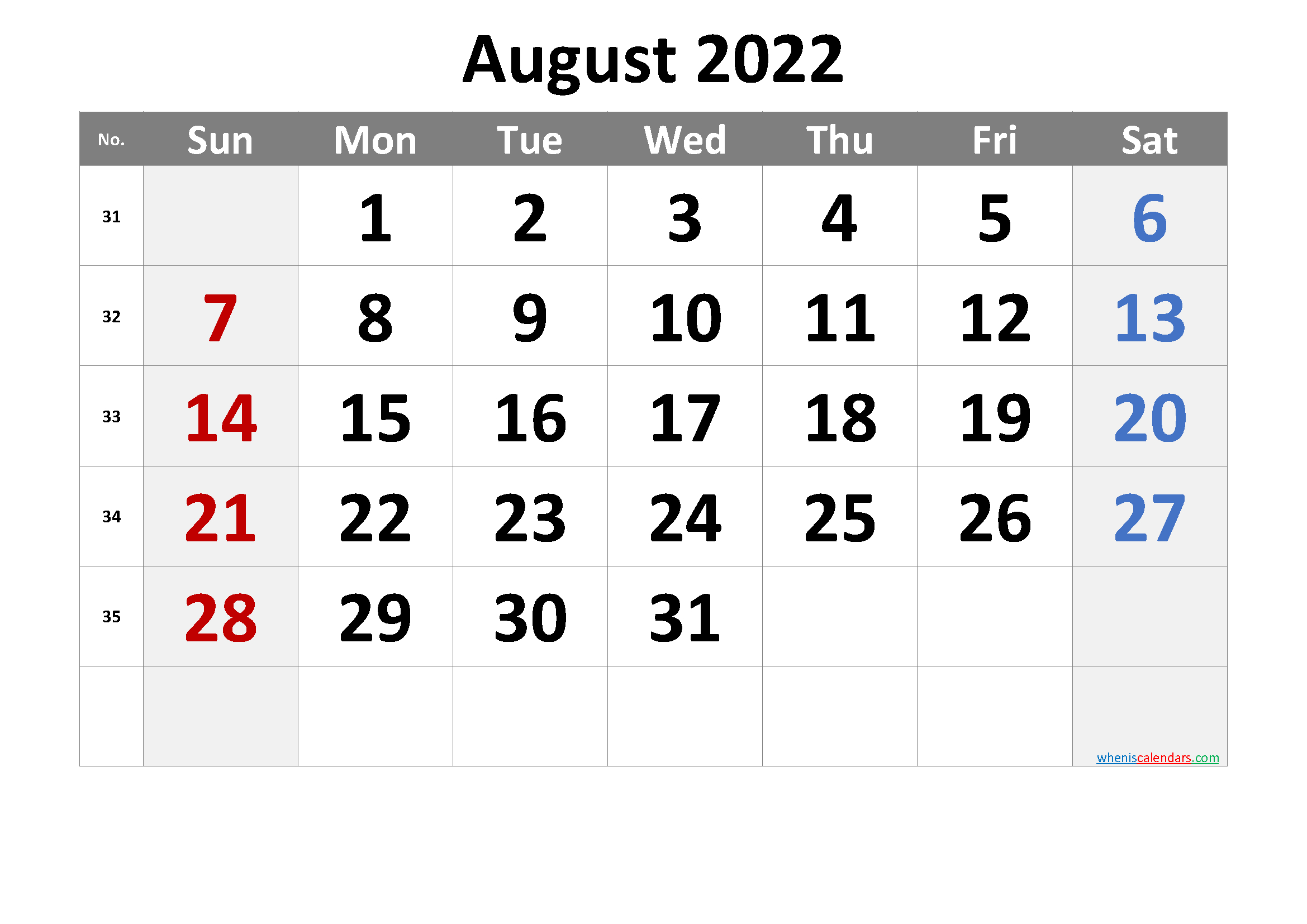 August 2022 Printable Calendar With Holidays  6 Templates intended for August 2022 Printable Calendar