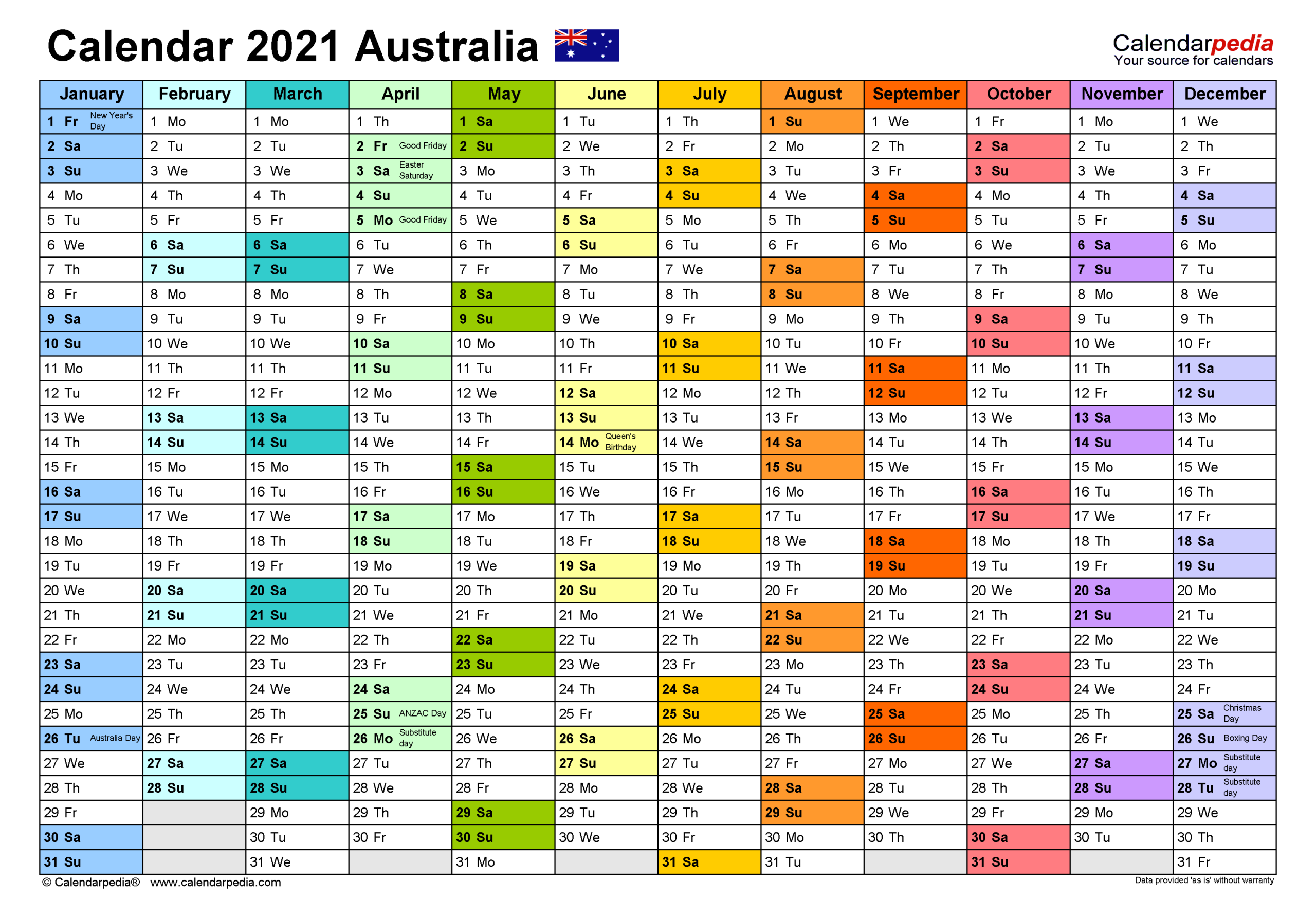 Australia Calendar 2021  Free Printable Pdf Templates regarding 2022 Qld School Calendar Printable