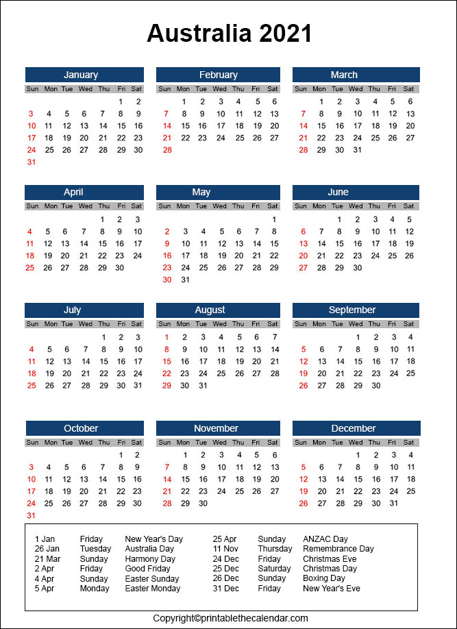 Australia Calendar 2021 | Printable The Calendar pertaining to Printable Growing Calender Australia