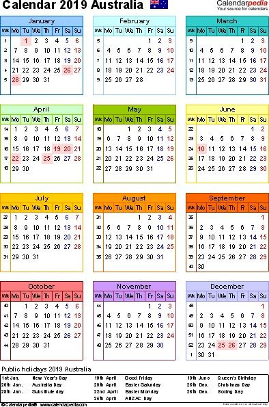 Australian Calendar 2019 Printable Australia Calendar 2019 Free for 2022 Yearly Calendar Template Word School Holidays South Australia