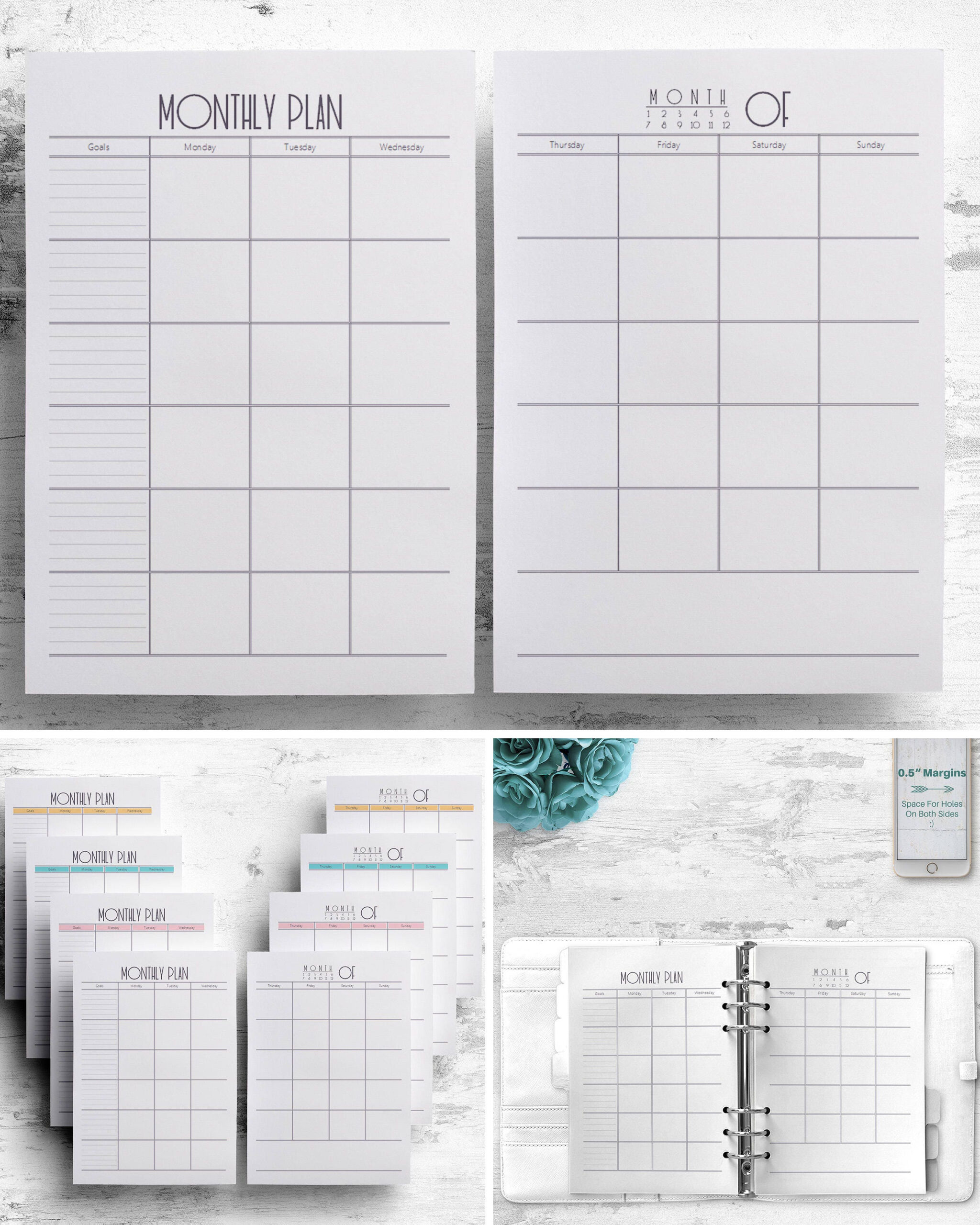 Basic Monthly Planner Printable Half Size A4 Calendar Agenda | Etsy in Half Size Monthly Printable Calendar