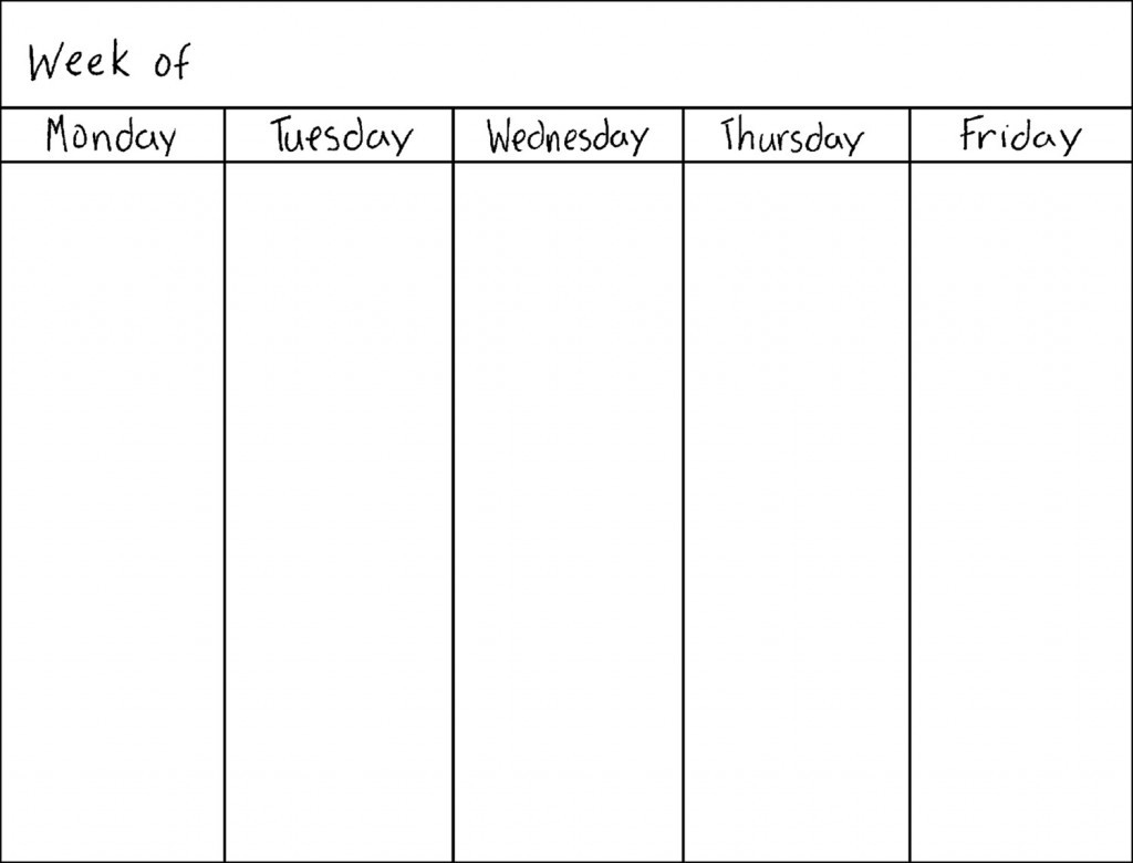 Blank Monday Through Friday Calendars | Calendar Template Printable for Monday To Friday Schedule