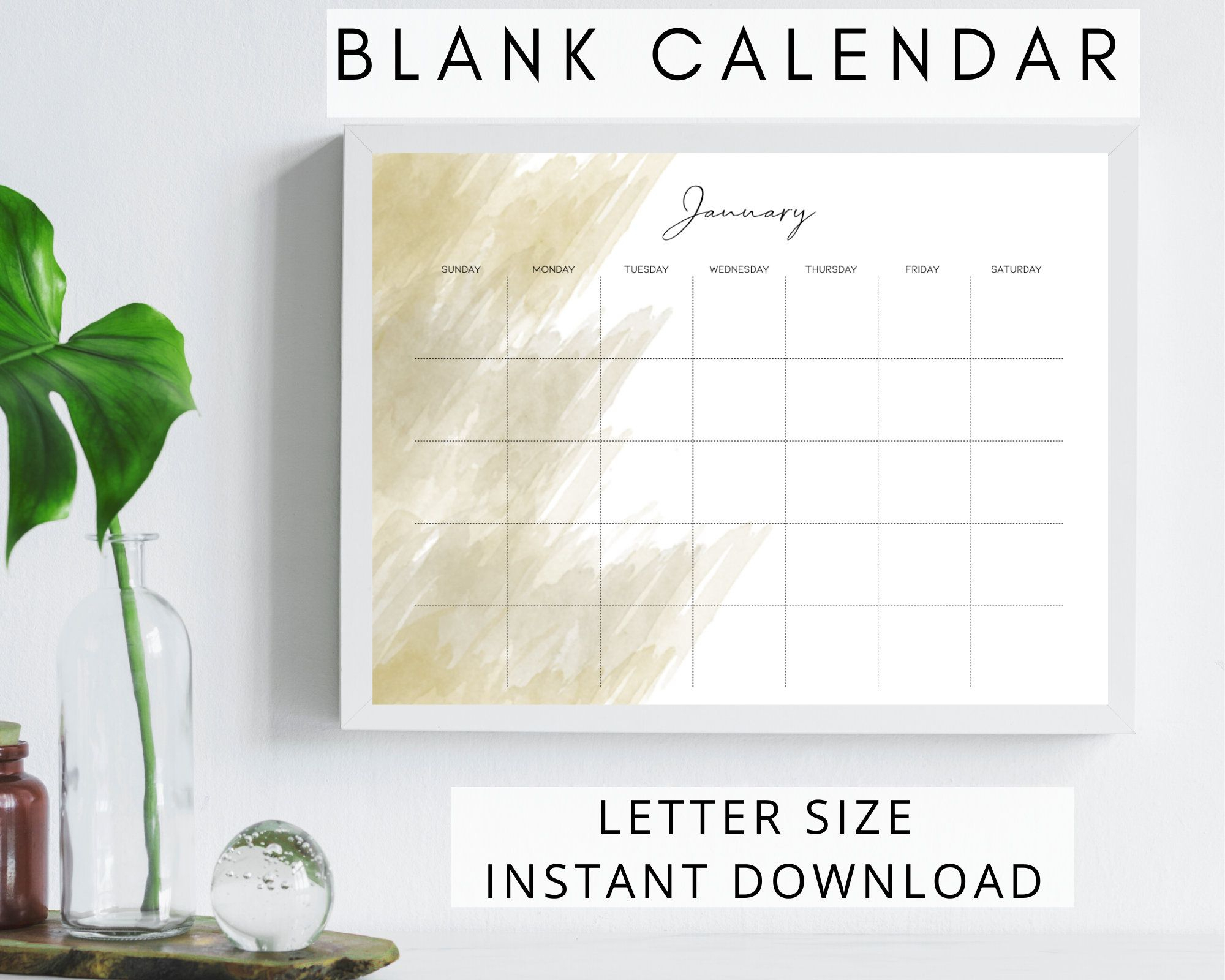 Blank Monthly Calendar Printable, Wall Calendar, Desk Calendar, Instant with regard to Blank Desk Calendar Printable