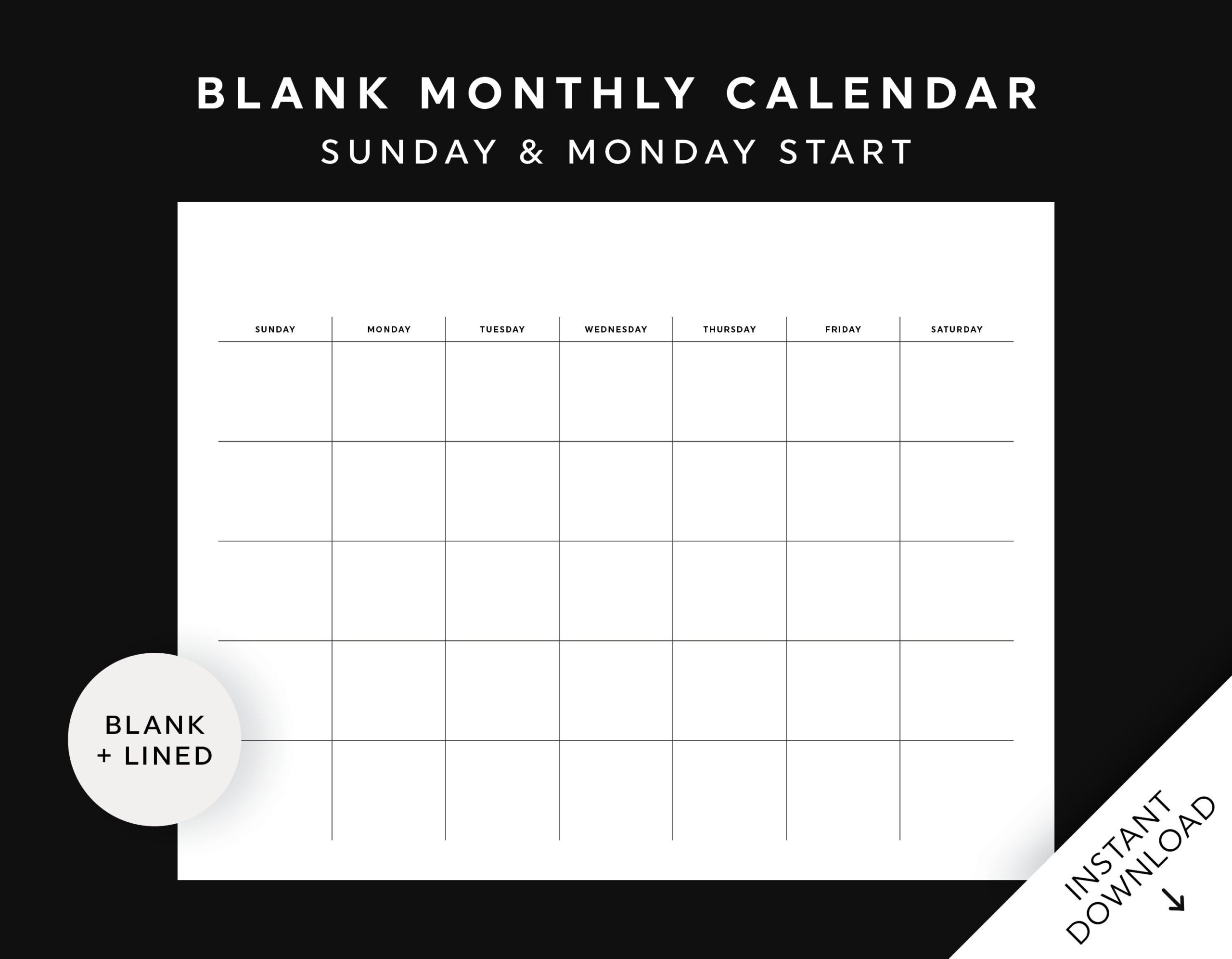 Blank Monthly Calendar Printable Wall Calendar Desk | Etsy with Blank Desk Calendar Printable