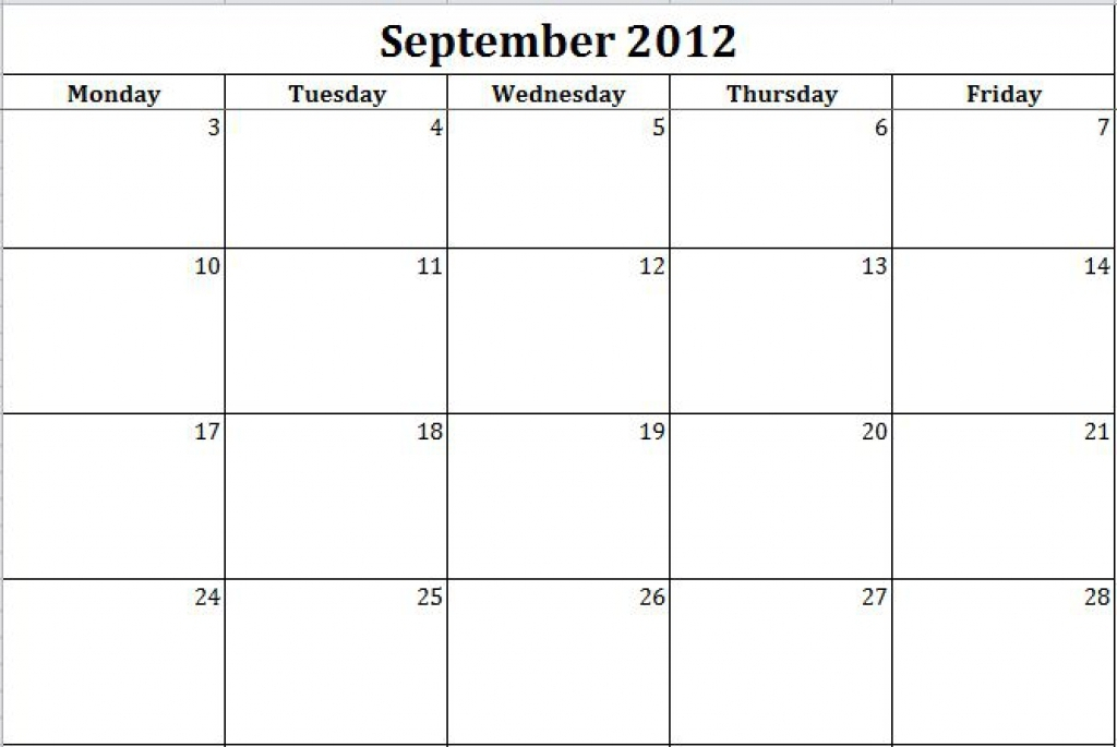 Blank Printable Calendar Monday Thru Friday :Free Calendar Template in On Monday To Friday