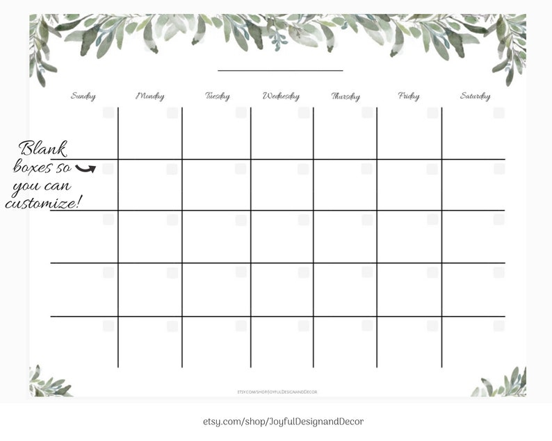 Botanical Printable Calendar Greenery Desk Calendar Blank | Etsy within Blank Desk Calendar Printable