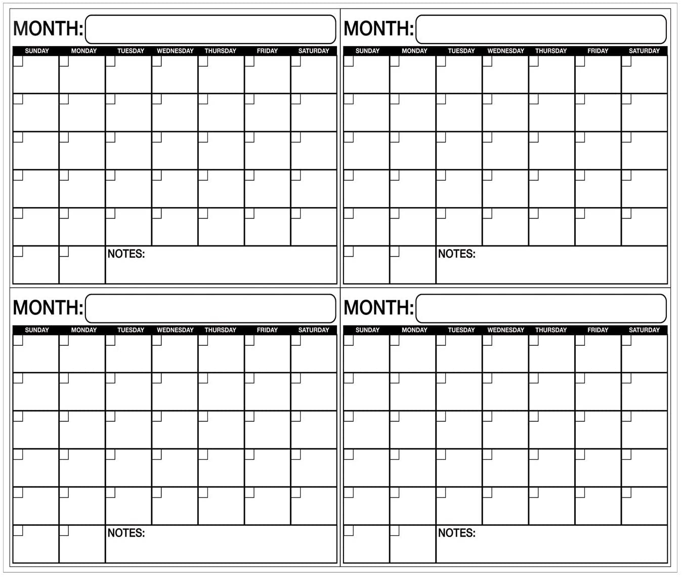 Business Basics Extra Large Dry Erase 4 Month 24&quot; X 36&quot; In Wall for Calendars With Large Squares