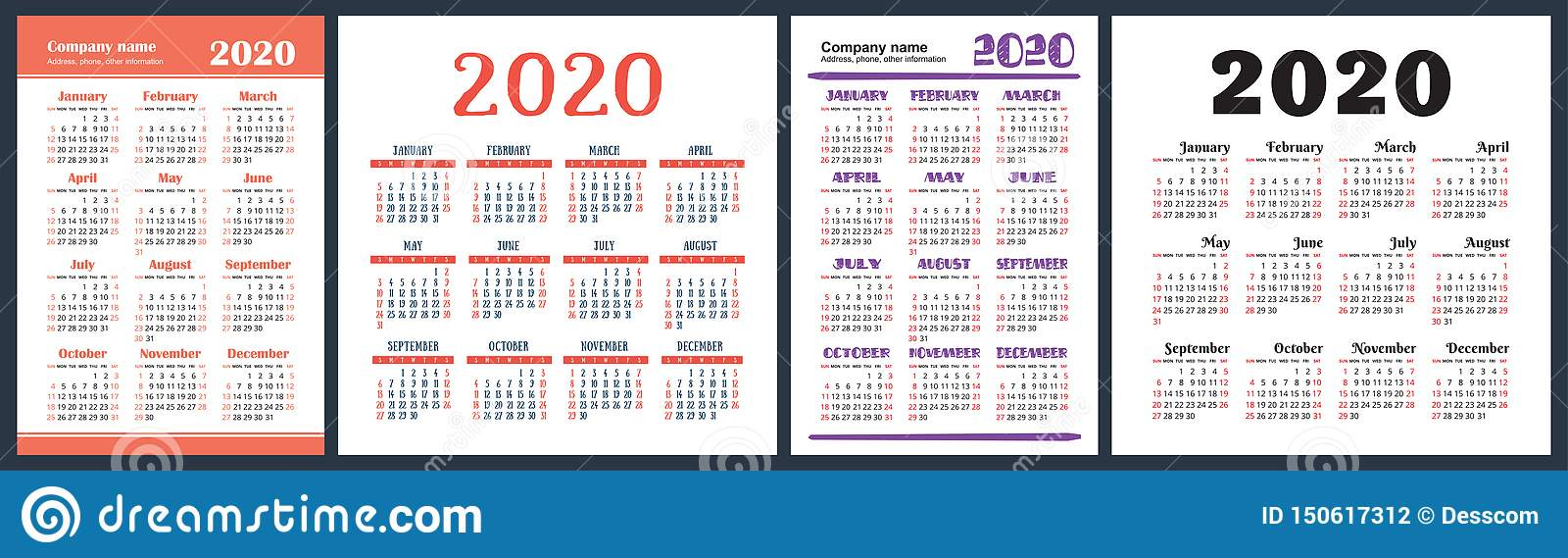 Calendar 2020 Year Set. Vector Square And Vertical Calender Design inside Yearly Calendar With Squares