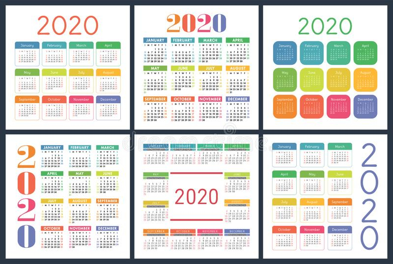 Calendar 2020 Year Set. Vector Square Calender Design Template regarding Yearly Calendar With Squares