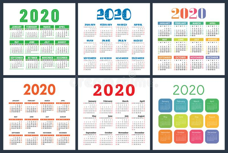 Calendar 2020 Year Set. Vector Square Calender Design Template within Yearly Calander With Squaress