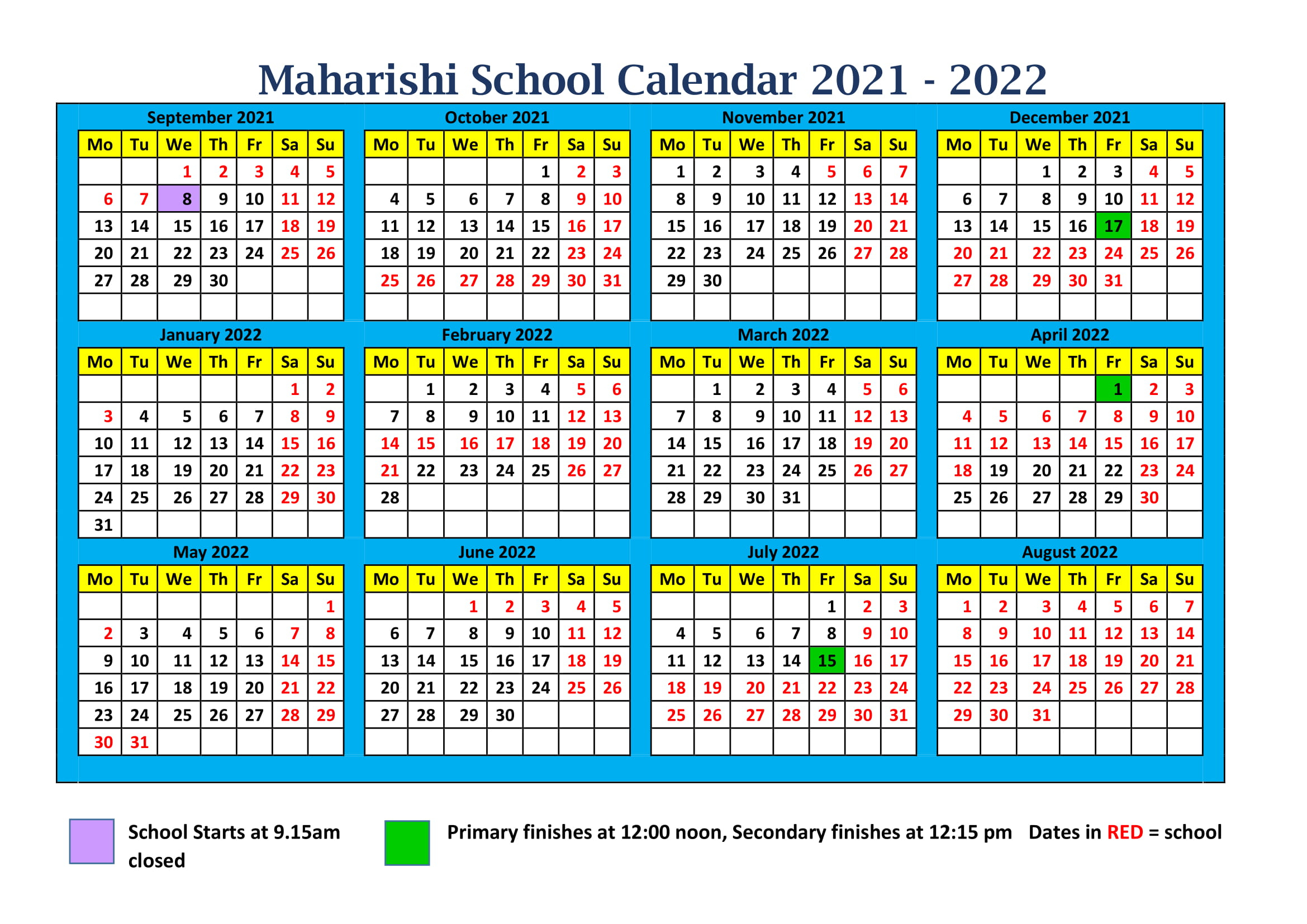 Calendar 202120221  Maharishi School intended for School Calendar 2022 Kzn Pdf