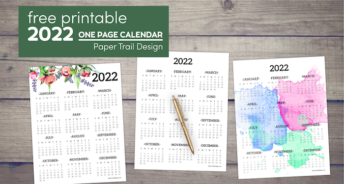 Calendar 2022 Printable One Page  Paper Trail Design inside Printable 2022 Calendar One Page