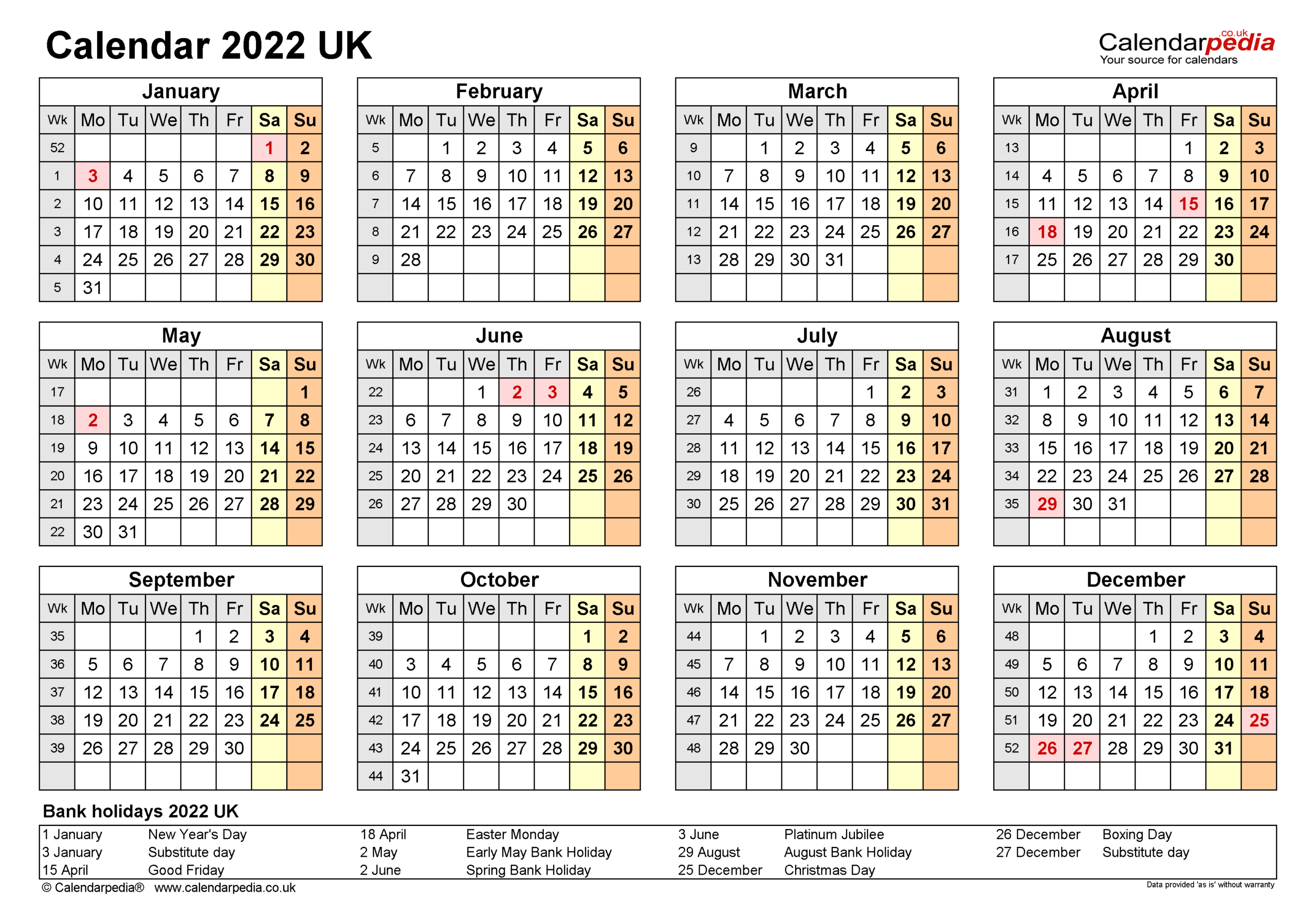 Calendar 2022 (Uk)  Free Printable Pdf Templates with regard to Large Free Printable 2022 Months