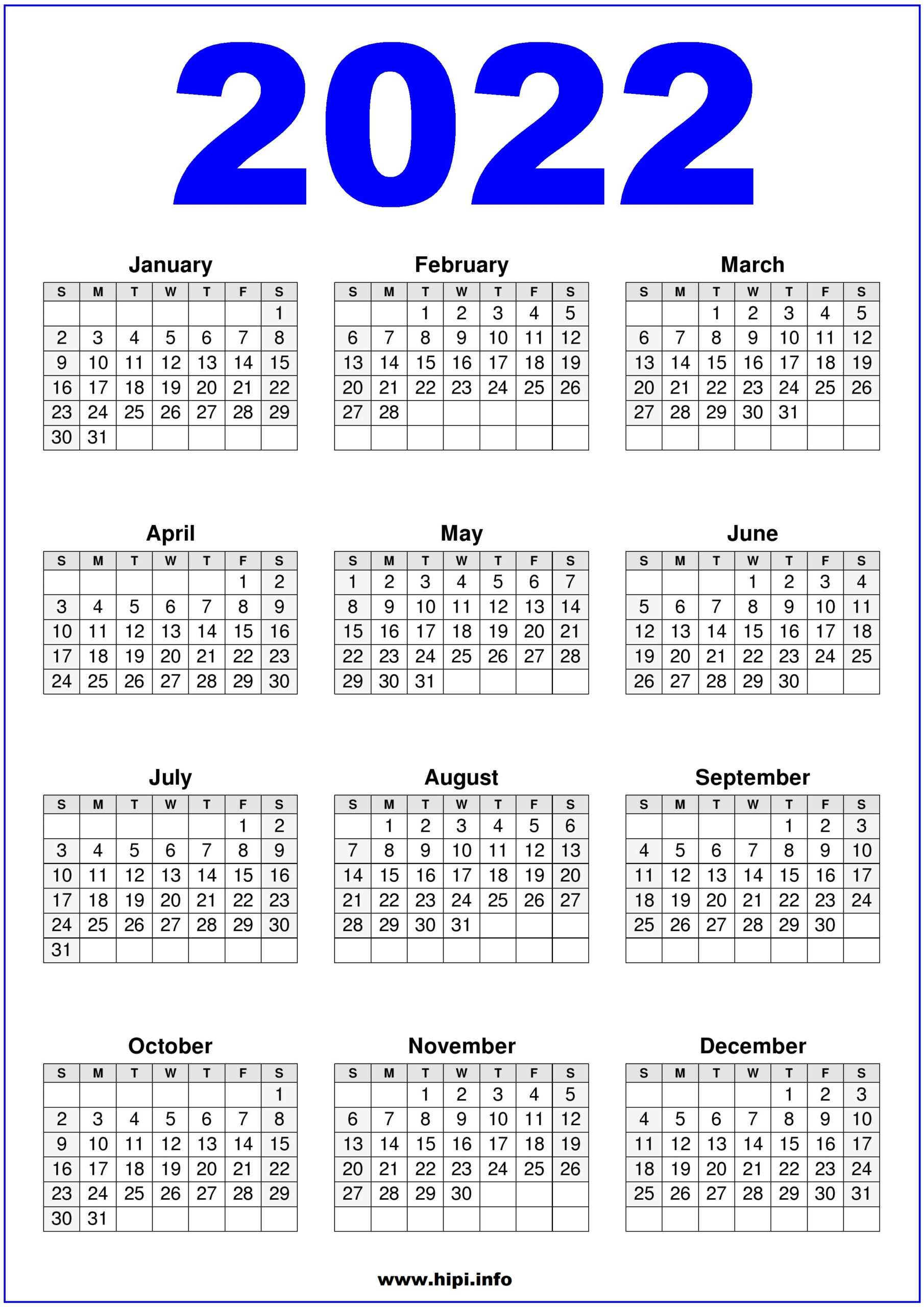 Calendar 2022 Us Printable Blue  Hipi | Calendars Printable Free throughout Next Year Calendar 2022