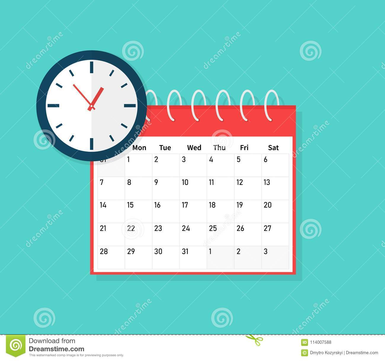 Calendar And Clock. Schedule, Appointment, Important Date Concept. Flat for Time And Date Calendar