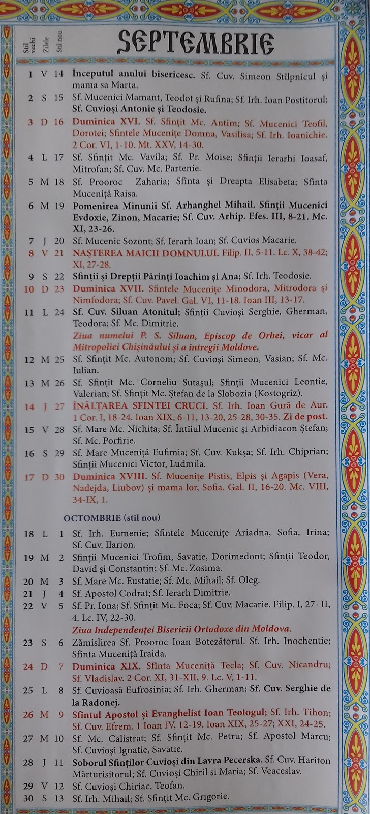 Calendar Crestin Ortodox Stil Vechi 2021 in Calendar Ortodox Stil Vechi