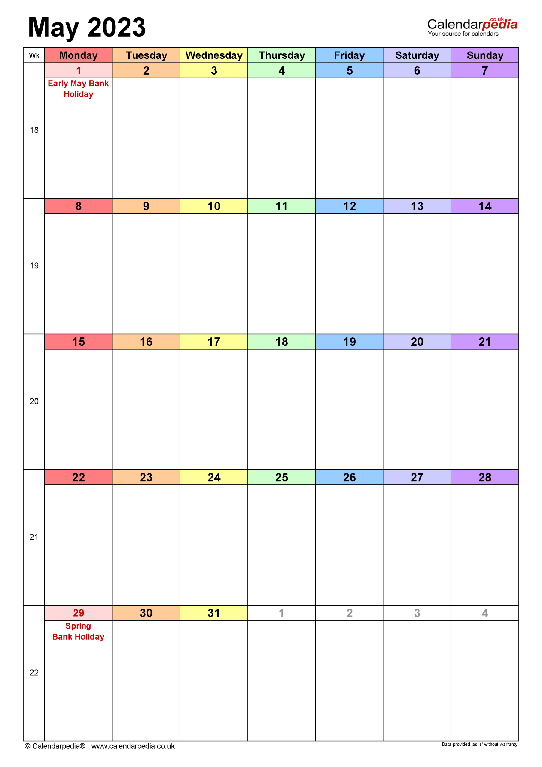 Calendar May 2023 (Uk) With Excel, Word And Pdf Templates intended for Free Vertical Printable Calendars For April 2023 Calendar Holiday Usa 2023