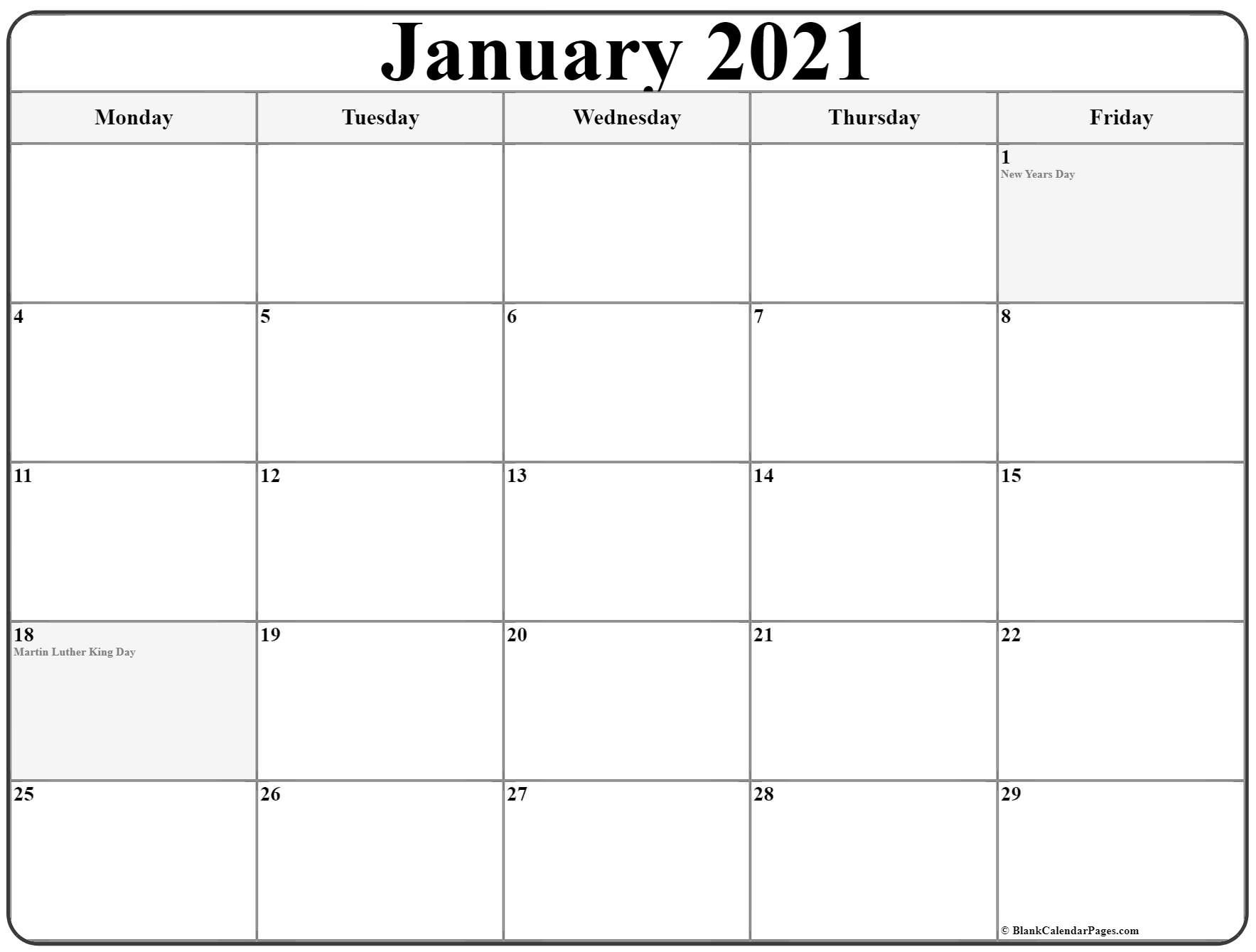 Calendar Monday Through Friday 2021  Example Calendar Printable in Monday To Sunday Printable Calendar