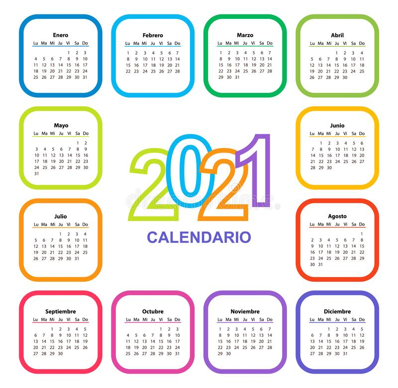 Calendar On 2021 Year, French. Color With Square Shape Stock with Yearly Calander With Squaress