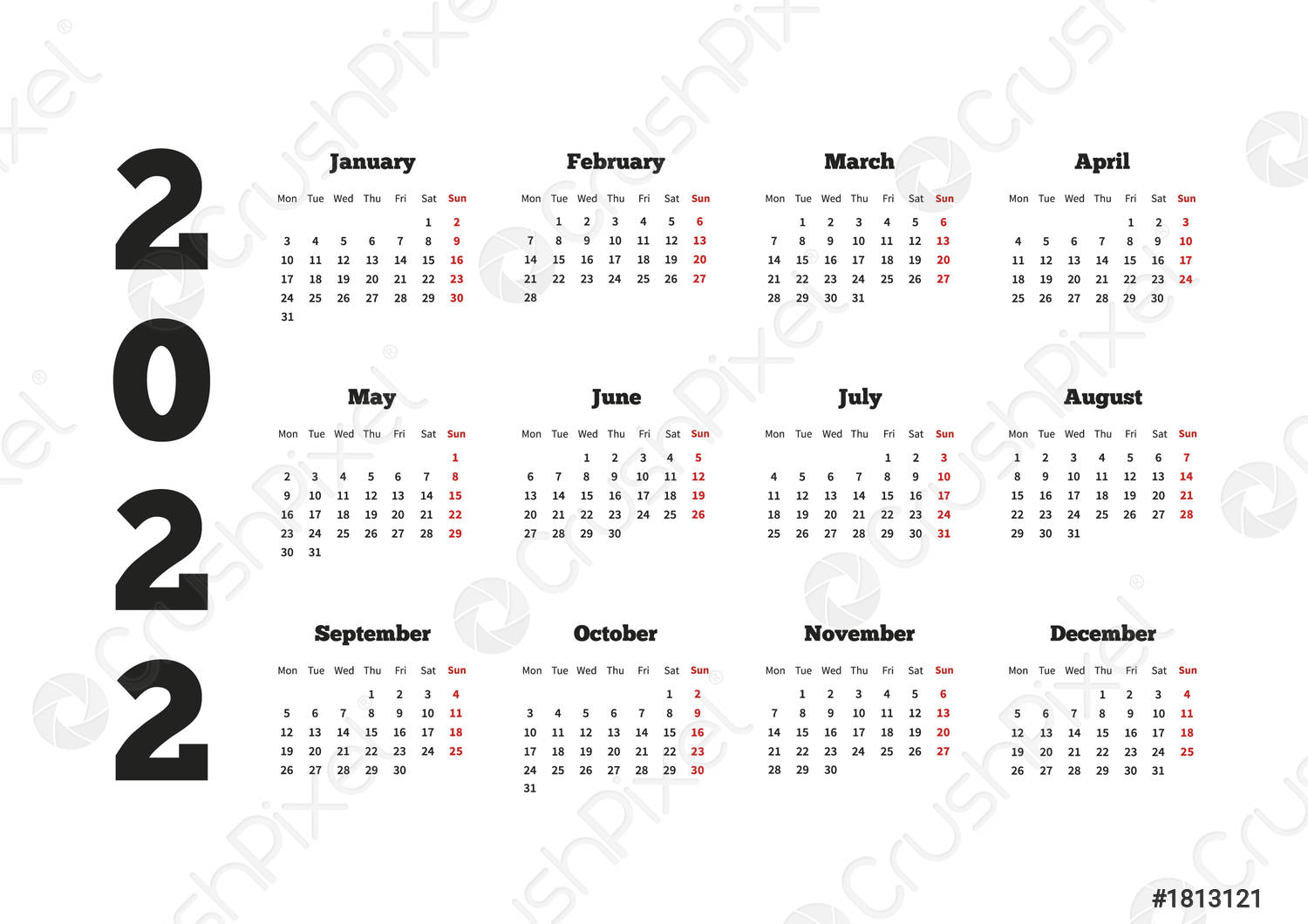 Calendar On 2022 Year With Week Starting From Monday, A4  Stock Vector pertaining to Calendrier Google Sheets 2022