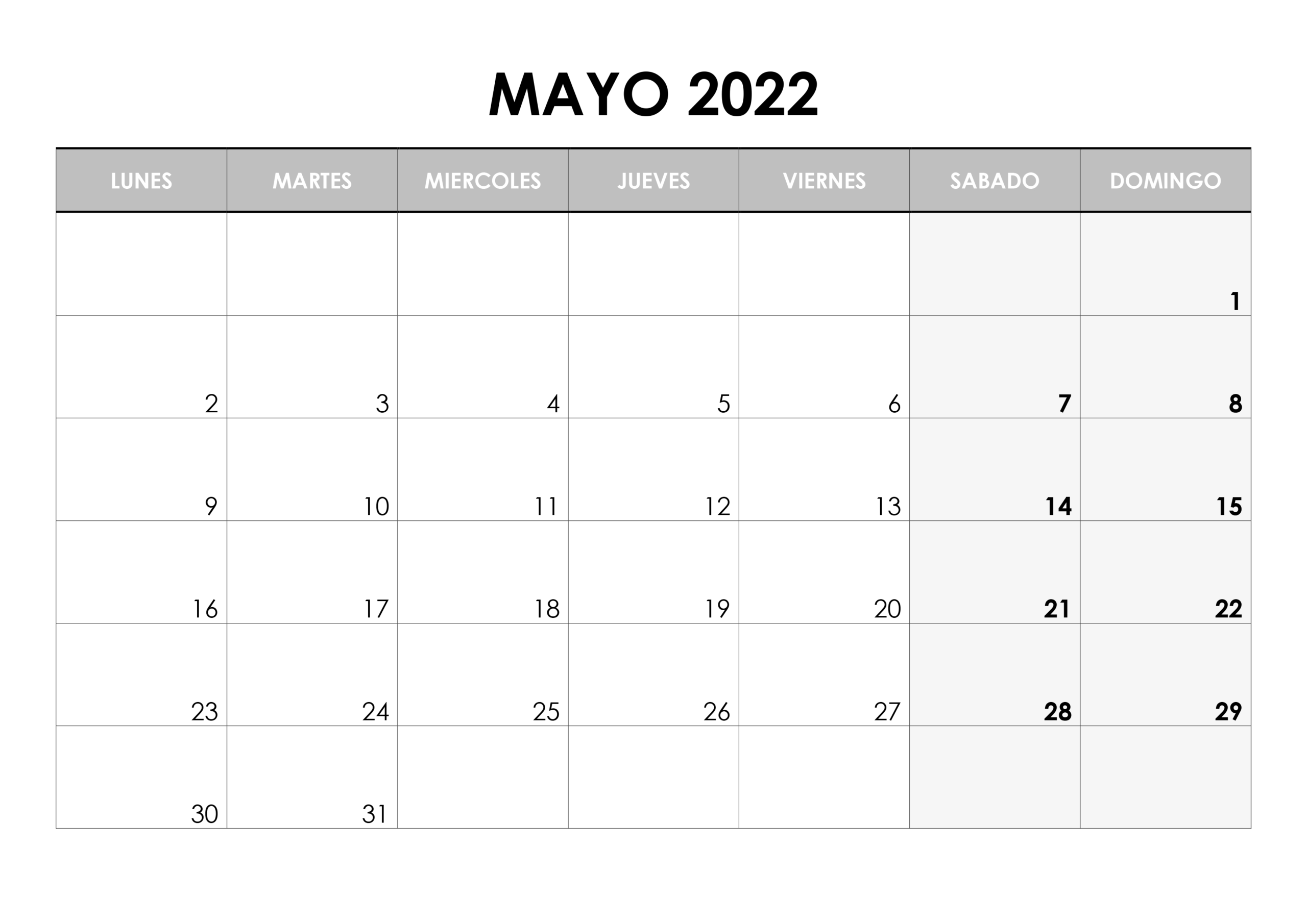 Calendario Mayo 2022  Calendarios.su 491 in Calendario Juliano 2022 Para Imprimir