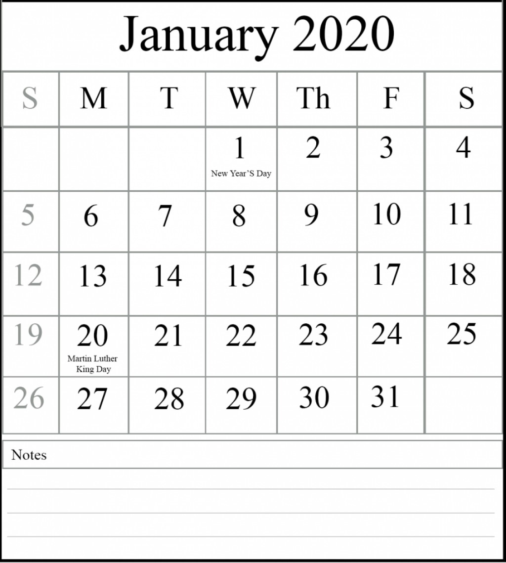 Catch Large Block January 2020 Printable Monthly Calendar | Calendar for Printable Calendar With Large Blocks
