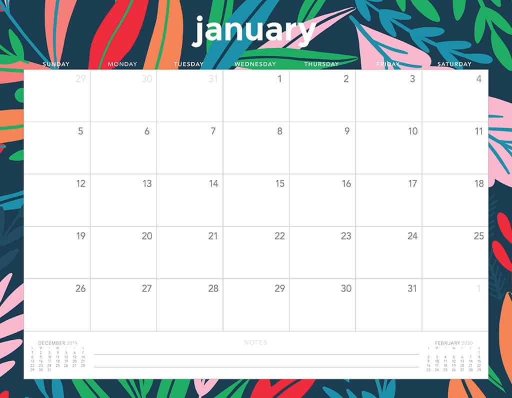 Catch Large Block January 2020 Printable Monthly Calendar | Calendar inside Free Large Block Printable Calendars