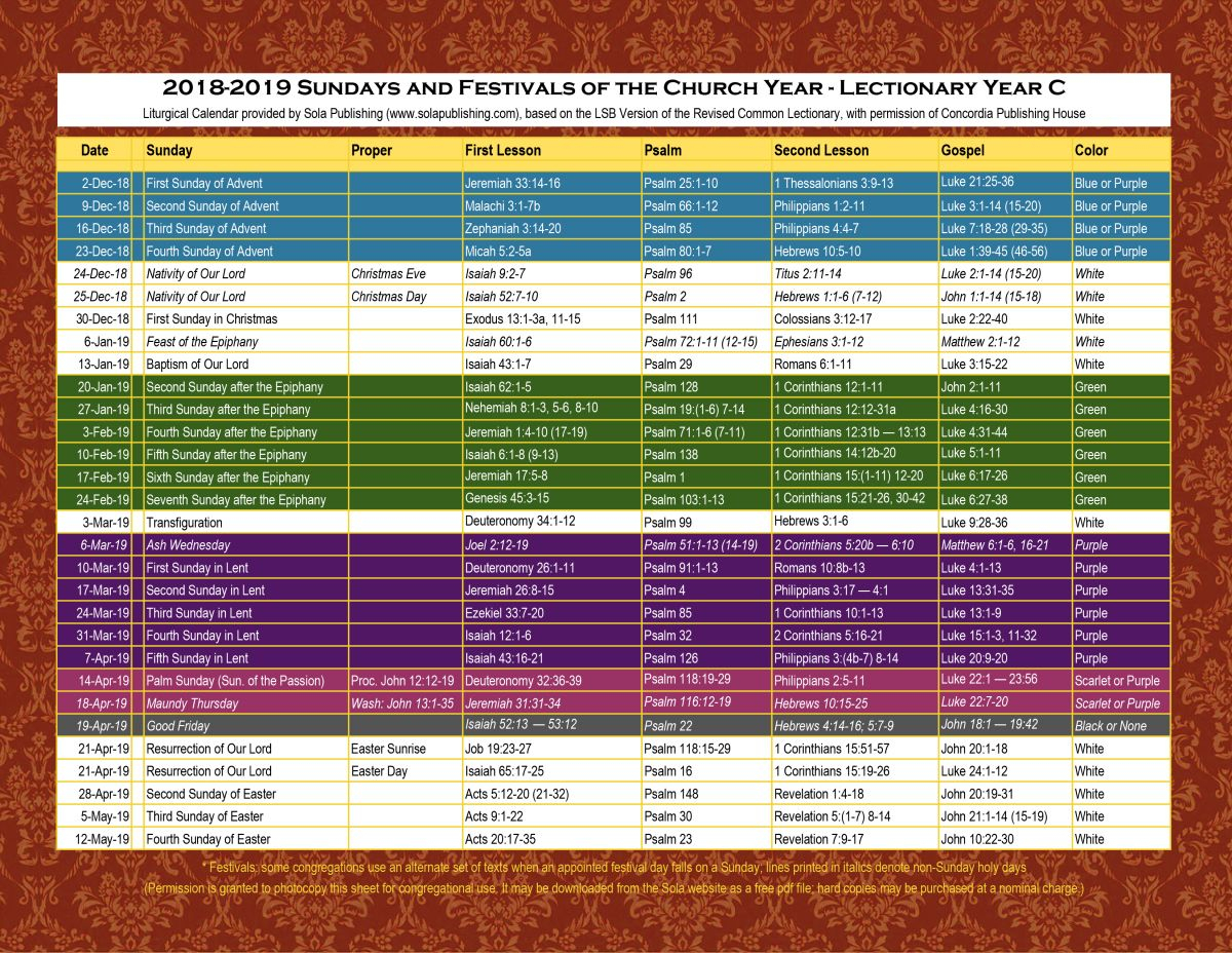 Church Year Calendar 2019 In 2020 | Catholic Liturgical Regarding regarding Liturgical Calendar Worksheet Pdf