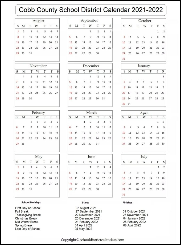 Cobb County School District Holidays 20212022 Calendar | School with Cobb County School Calendar
