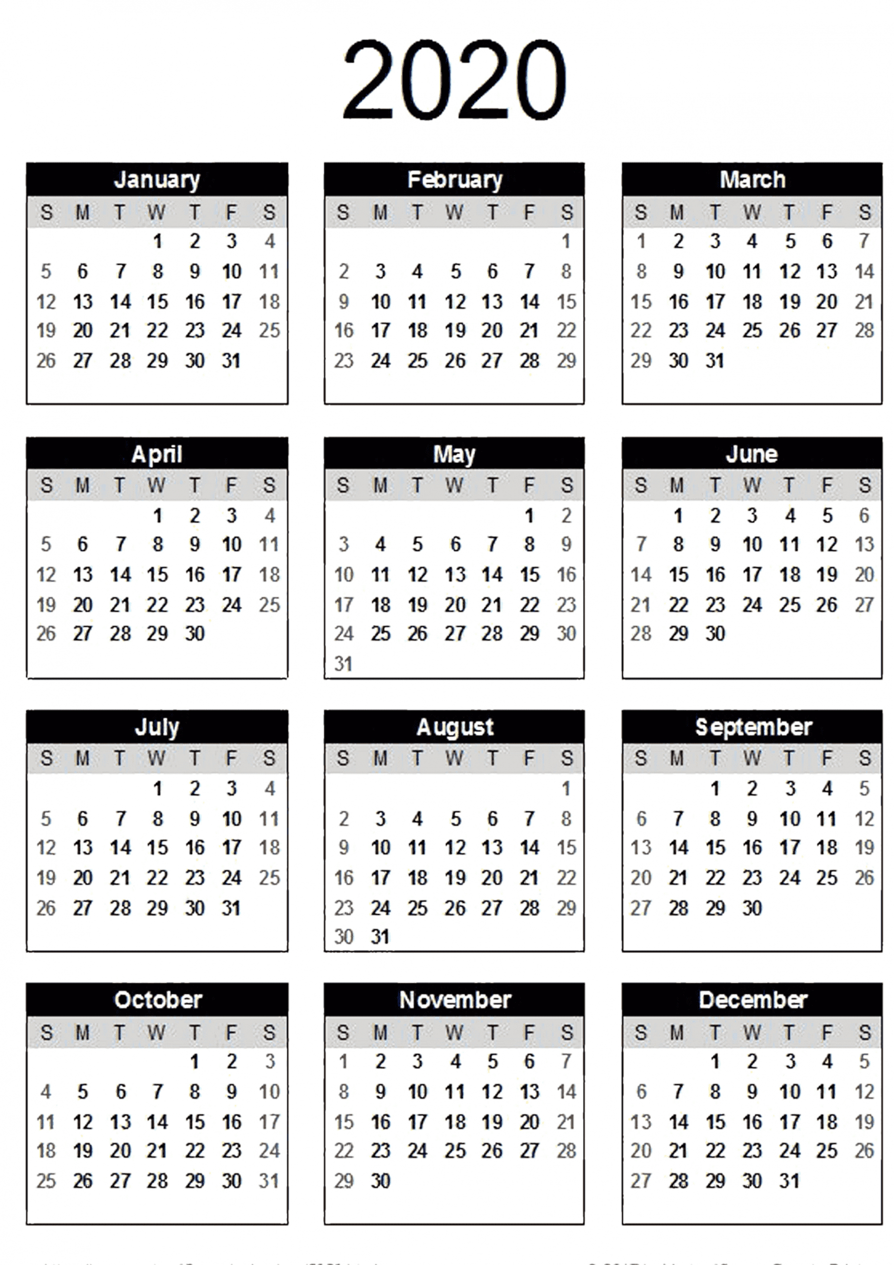 Collect Year At A Glance Calendar 2020 Free Editable | Calendar in Free Editable Calendar Templates Printable