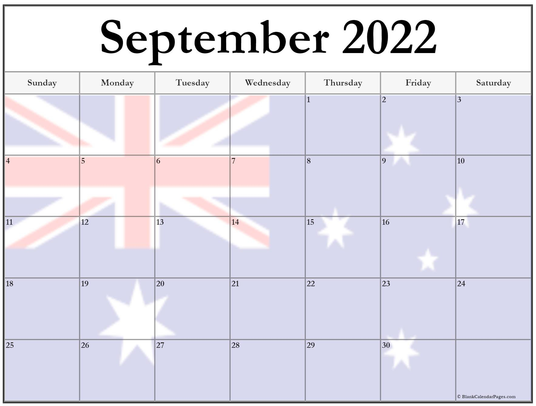 Collection Of September 2022 Photo Calendars With Image Filters. throughout Calendar 2022 Victoria Australia