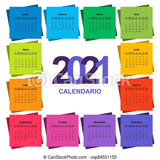 Color Calendar On 2021 Year With A Square Shape, Spanish. Week Starts inside Yearly Calander With Squaress