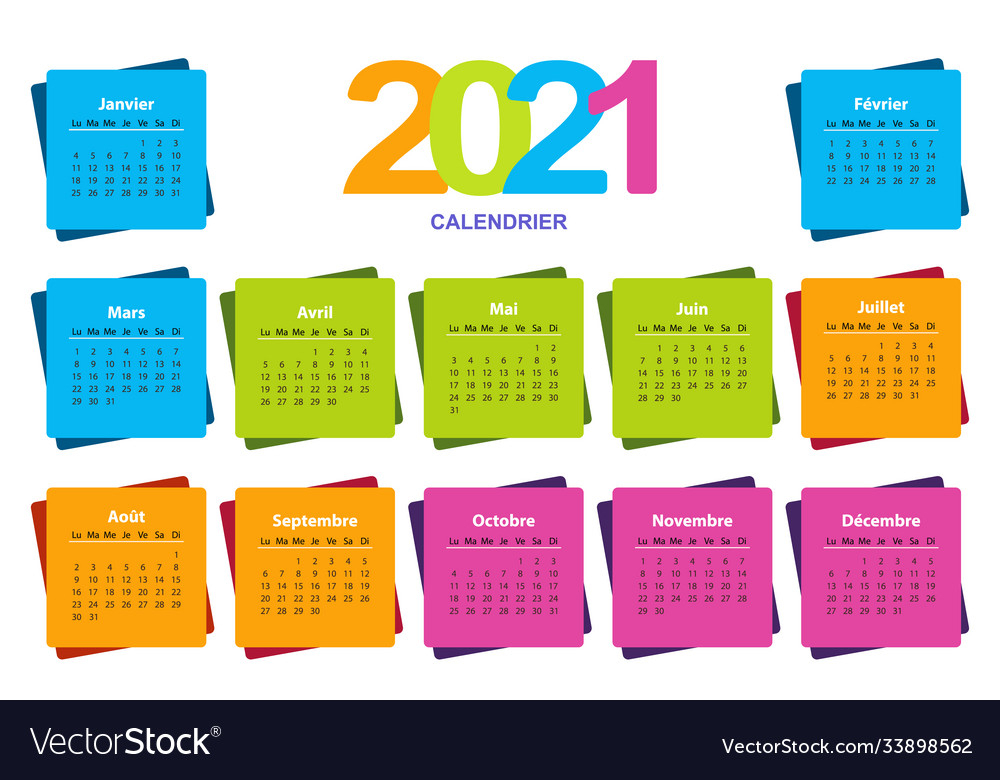 Color Calendar On 2021 Year With A Square Shape Vector Image inside Yearly Calander With Squaress