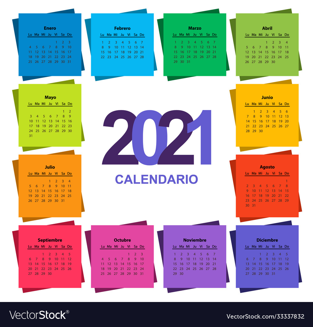 Color Calendar On 2021 Year With A Square Shape Vector Image regarding Yearly Calendar With Squares