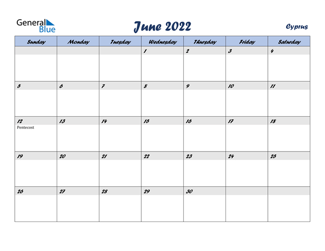 Cyprus June 2022 Calendar With Holidays with Printable Free 2022 Calendar Without Downloading