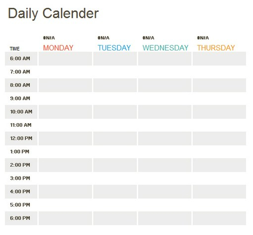 Daily Calendar Template  Printable Week Calendar within Calendar Printable Time And Date