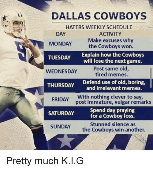 Dallas Cowboys Haters Weekly Schedule Day Monday Tuesday Explain How with This Friday&amp;#039;S Class Will Be Next Mondy