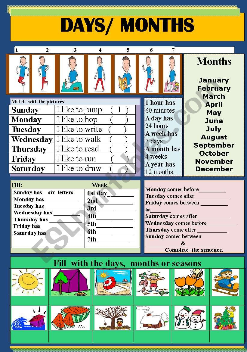 Days &amp; Months  Esl Worksheet By Jhansi with Week Days By Month