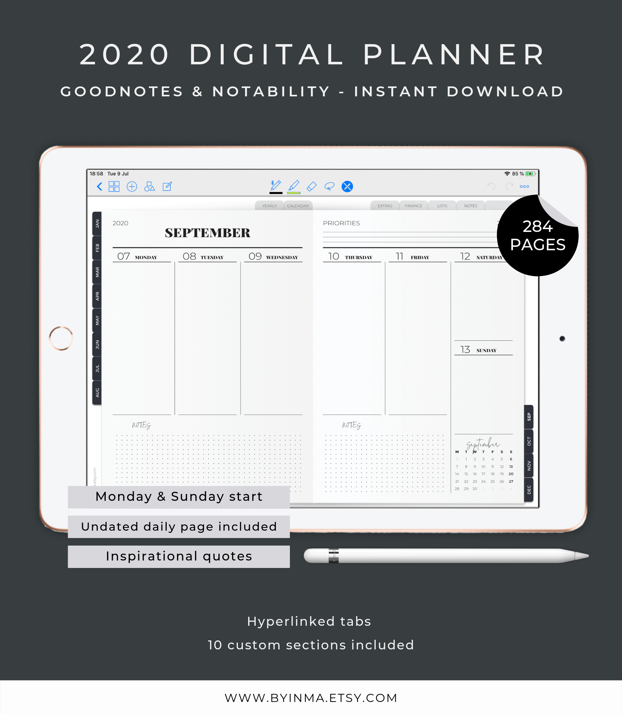 Digital Planner 2020, Ipad Planner, Minimalist Goodnotes Planner regarding Perenicial Fiscal Year Calendar With Room For Notes