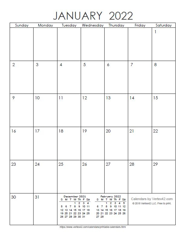 Download A Free Printable Monthly 2022 Calendar From Vertex42 intended for Calendars To Print Without Downloading