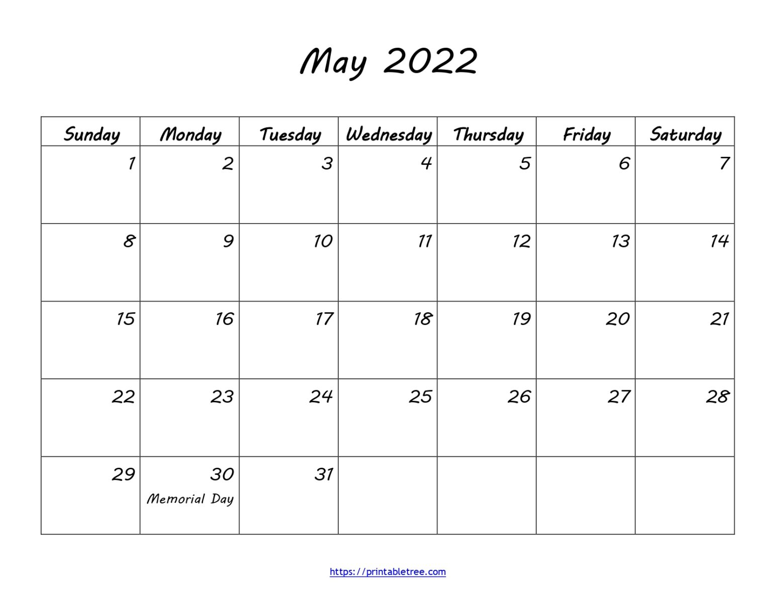 Download Blank Printable Calendar May 2022 Pdf Templates intended for Print Free Calendar Without Downloading