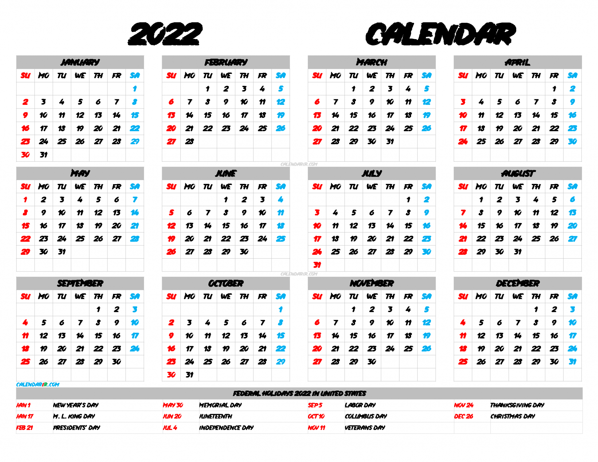 Download Free Printable Yearly Calendar 2022 Pdf, Png in 2022 Fiscal Calendar Printable