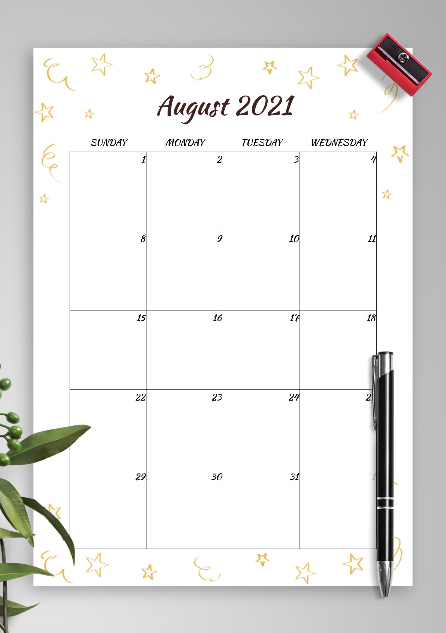Download Printable Gold Stars Monthly Birthday Calendar Pdf with regard to Two Page Printable Monthly Calendar Pdf Free 8.5X11